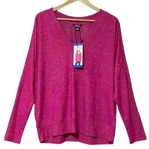 Buffalo David Bitton Super Soft Cozy V-Neck Long Sleeve Top L Raspberry Mix NWT